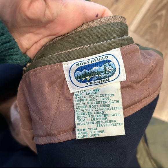 Vintage men’s canvas chore coat leather collar large barn work long oversized - Picture 4 of 10